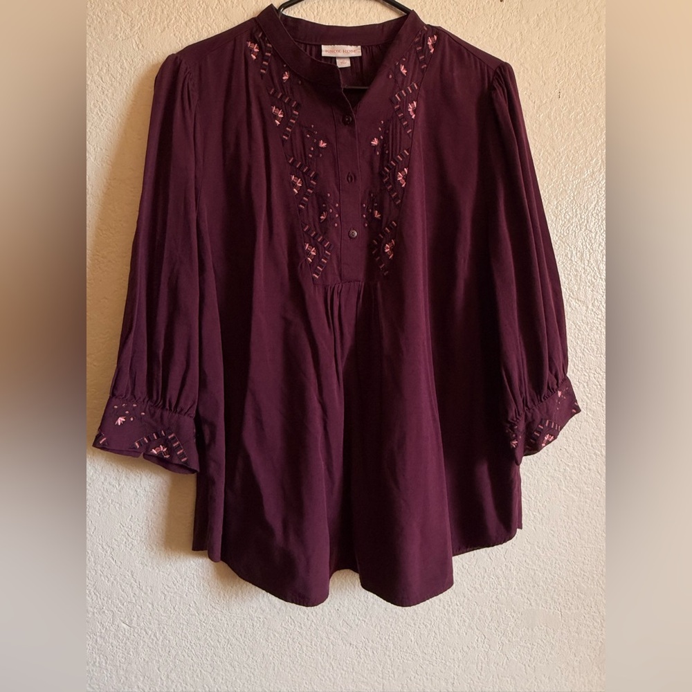 Knox Rose Chic Plum Embroidered Tunic Blouse